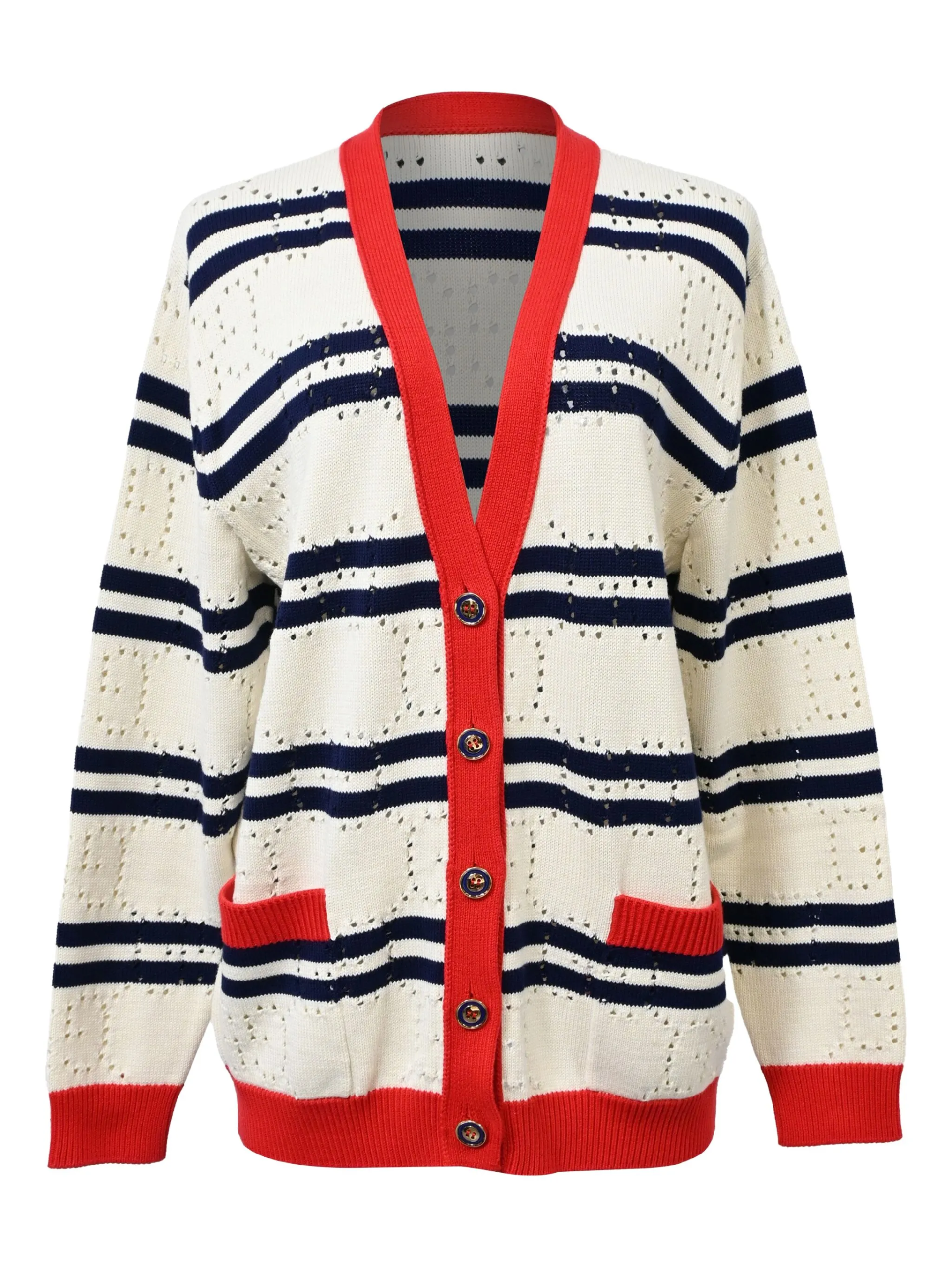 Gucci Pointelle-Knit Striped Cardigan